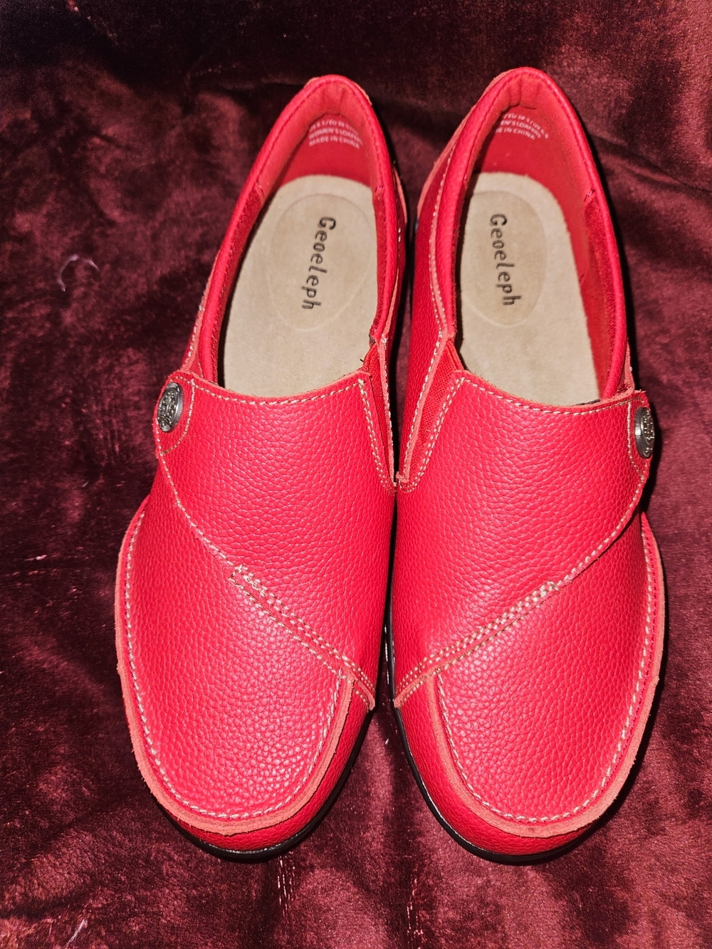 GEOELEPH Red Casual Slip-On Loafers for Women